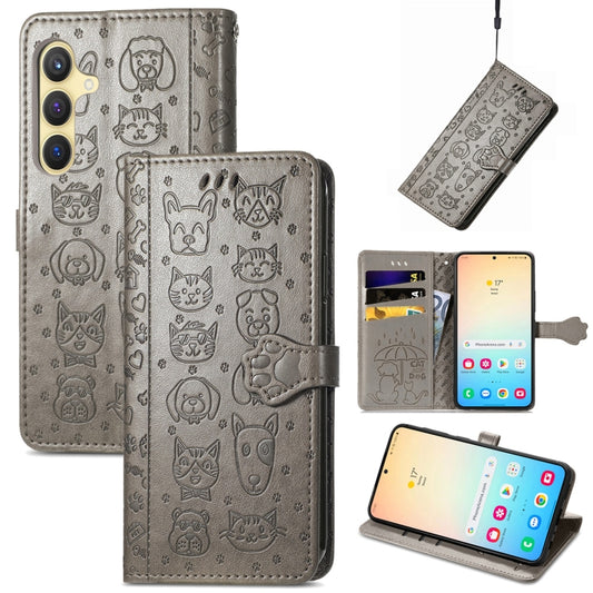 For Samsung Galaxy S25 Ultra 5G Cat and Dog Embossed Leather Phone Case(Gray) - Galaxy S25 Ultra 5G Cases by PMC Jewellery | Online Shopping South Africa | PMC Jewellery | Buy Now Pay Later Mobicred