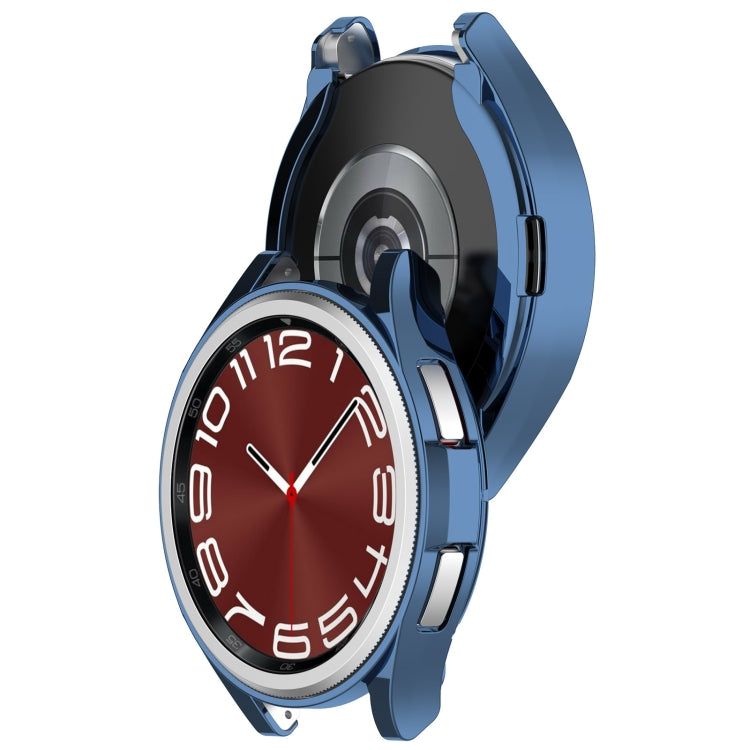 For Samsung Galaxy Watch6 Classic 47mm Electroplated TPU Half Pack Hollow Watch Protective Case(Blue) - Watch Cases by PMC TechLife | Online Shopping South Africa | PMC TechLife
