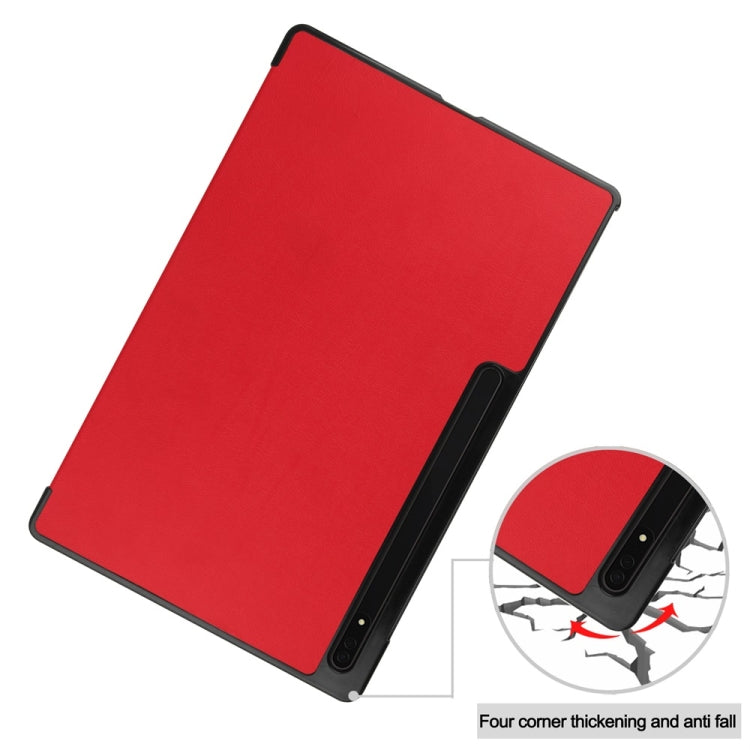 For Samsung Galaxy Tab S9 Ultra JUNSUNMAY Custer Solid Color 3-Fold Stand Leather Smart Tablet Case(Red) - Galaxy Tab S9 Ultra Cases by JUNSUNMAY | Online Shopping South Africa | PMC Jewellery | Buy Now Pay Later Mobicred