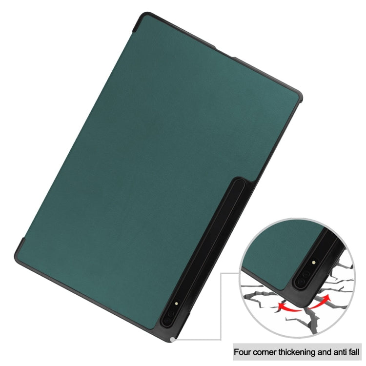 For Samsung Galaxy Tab S9 Ultra JUNSUNMAY Custer Solid Color 3-Fold Stand Leather Smart Tablet Case(Dark Green) - Galaxy Tab S9 Ultra Cases by JUNSUNMAY | Online Shopping South Africa | PMC Jewellery | Buy Now Pay Later Mobicred