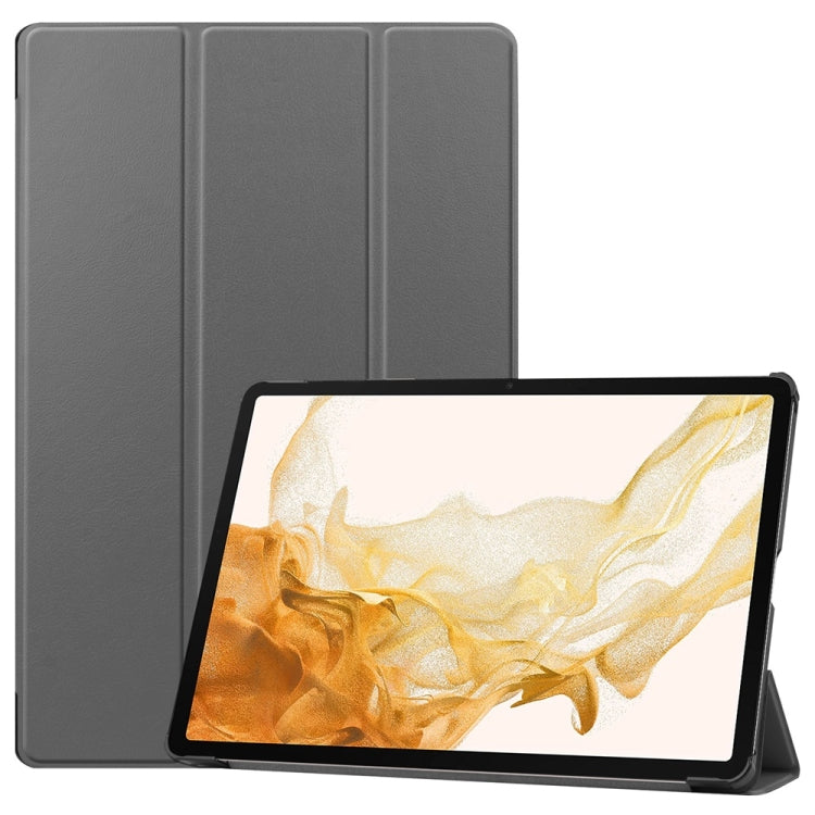 For Samsung Galaxy Tab S9+ JUNSUNMAY Custer Solid Color 3-Fold Stand Leather Smart Tablet Case(Grey) - Galaxy Tab S9+ Cases by JUNSUNMAY | Online Shopping South Africa | PMC Jewellery | Buy Now Pay Later Mobicred