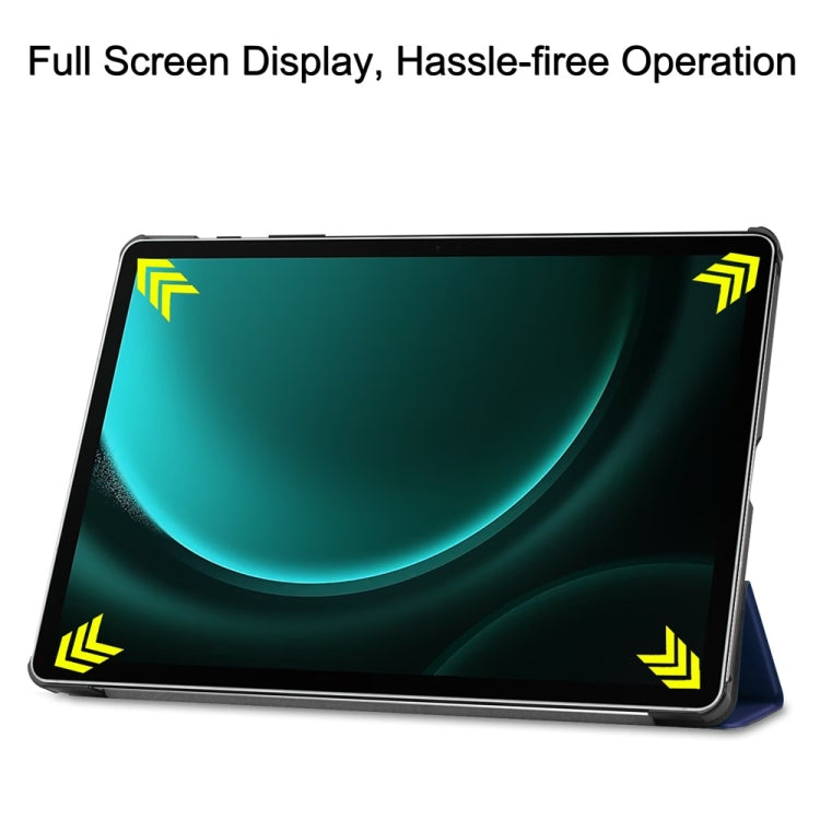 For Samsung Galaxy Tab S9 FE+ 12.4 JUNSUNMAY Custer Solid Color 3-Fold Stand Leather Smart Tablet Case(Dark Blue) - free shipping - PMC Jewellery - Order now!