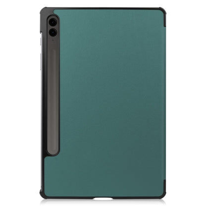 For Samsung Galaxy Tab S9 FE+ 12.4 JUNSUNMAY Custer Solid Color 3-Fold Stand Leather Smart Tablet Case(Dark Green) - Galaxy Tab S9 FE+ by JUNSUNMAY | Online Shopping South Africa | PMC Jewellery | Buy Now Pay Later Mobicred