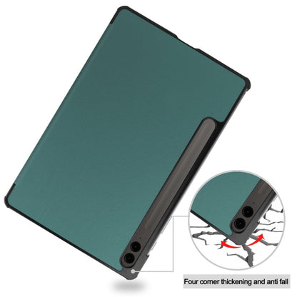 For Samsung Galaxy Tab S9 FE+ 12.4 JUNSUNMAY Custer Solid Color 3-Fold Stand Leather Smart Tablet Case(Dark Green) - Galaxy Tab S9 FE+ by JUNSUNMAY | Online Shopping South Africa | PMC Jewellery | Buy Now Pay Later Mobicred