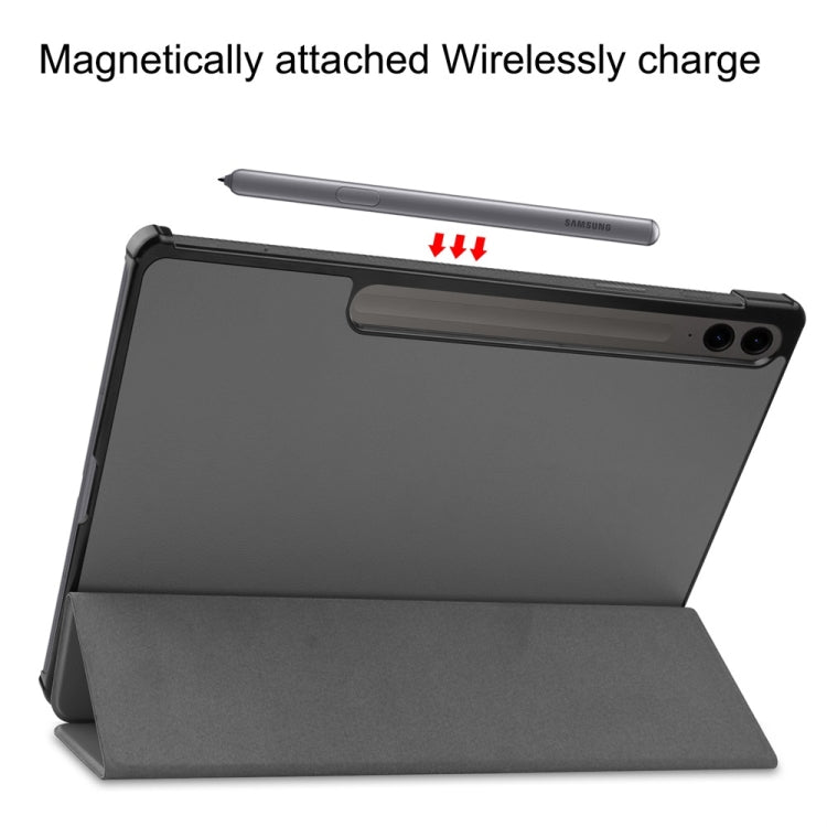 For Samsung Galaxy Tab S9 FE+ 12.4 JUNSUNMAY Custer Solid Color 3-Fold Stand Leather Smart Tablet Case(Grey) - free shipping - PMC Jewellery - Order now!