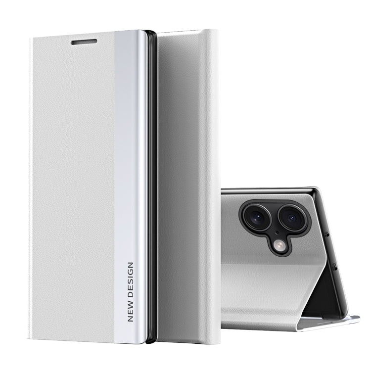For iPhone 16 Side Electroplated Adsorption Leather Phone Case(Silver) - iPhone 16 Cases by PMC TechLife | Online Shopping South Africa | PMC TechLife | Buy Now Pay Later Mobicred