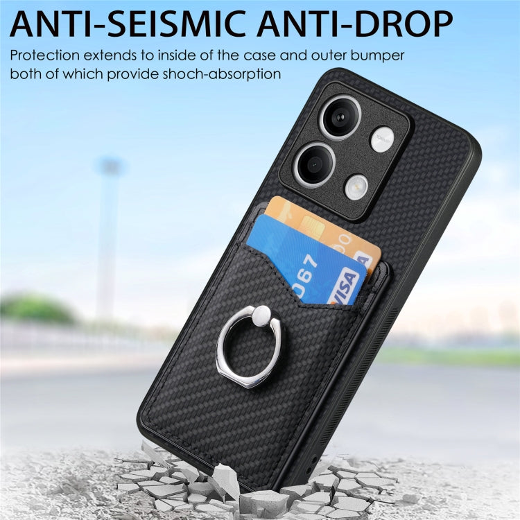 For Xiaomi Redmi Note 13 Carbon Fiber Card Wallet Ring Holder Phone Case(Black) - Xiaomi Cases by PMC TechLife | Online Shopping South Africa | PMC TechLife | Buy Now Pay Later Mobicred