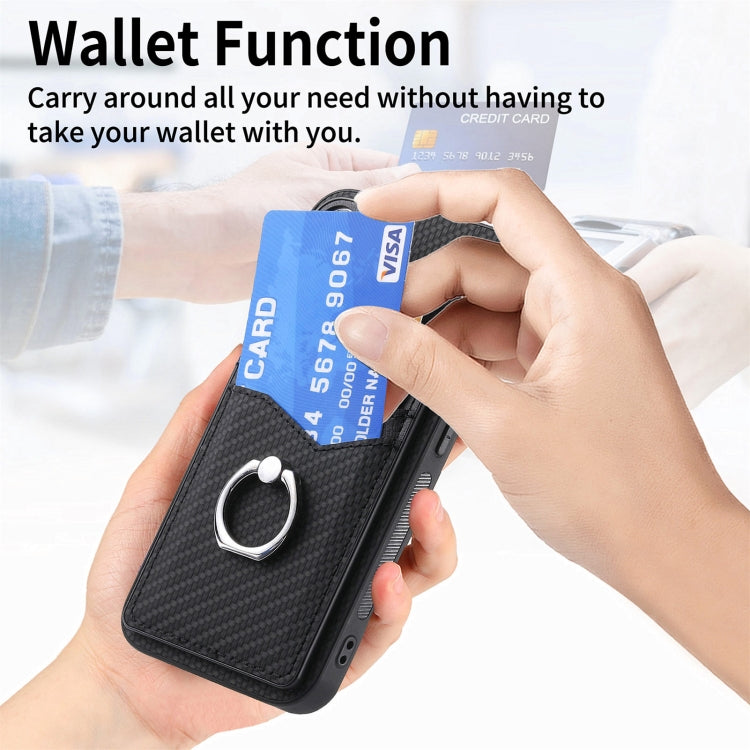 For Xiaomi Redmi Note 13 Carbon Fiber Card Wallet Ring Holder Phone Case(Black) - Xiaomi Cases by PMC TechLife | Online Shopping South Africa | PMC TechLife | Buy Now Pay Later Mobicred