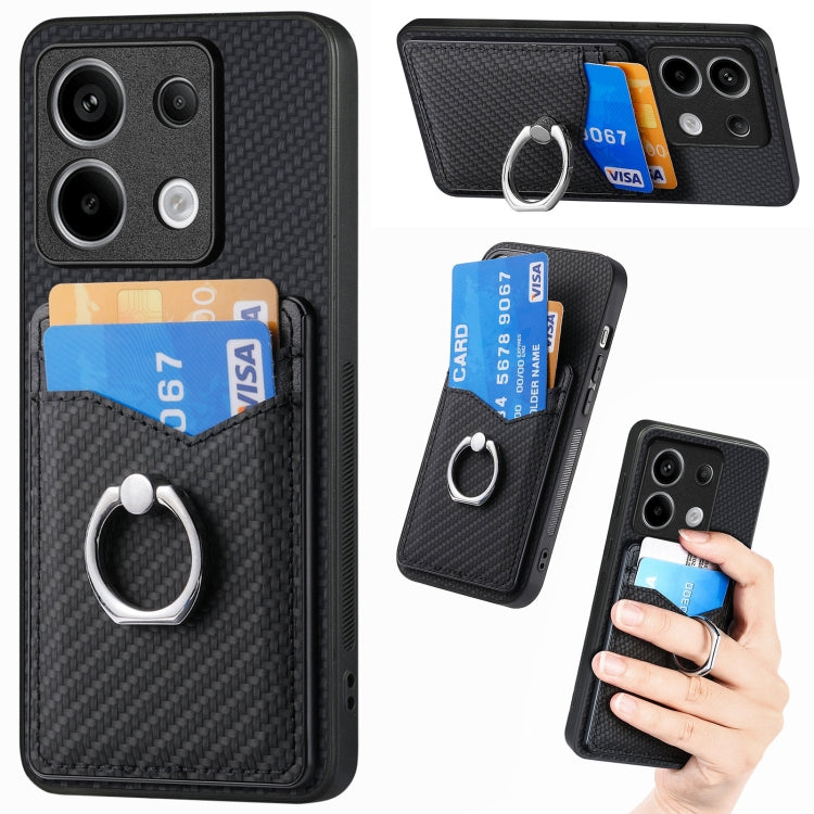 For Xiaomi Redmi Note 13 Pro+ Carbon Fiber Card Wallet Ring Holder Phone Case(Black) - Note 13 Pro+ Cases by PMC TechLife | Online Shopping South Africa | PMC TechLife | Buy Now Pay Later Mobicred