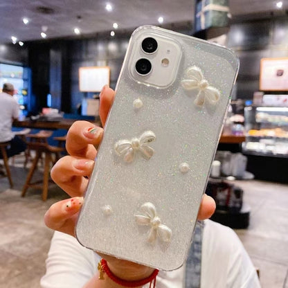 For iPhone 16 Plus Pearl Bow Glitter Epoxy TPU Phone Case(Cross Knots) - iPhone 16 Plus Cases by PMC Jewellery | Online Shopping South Africa | PMC Jewellery | Buy Now Pay Later Mobicred