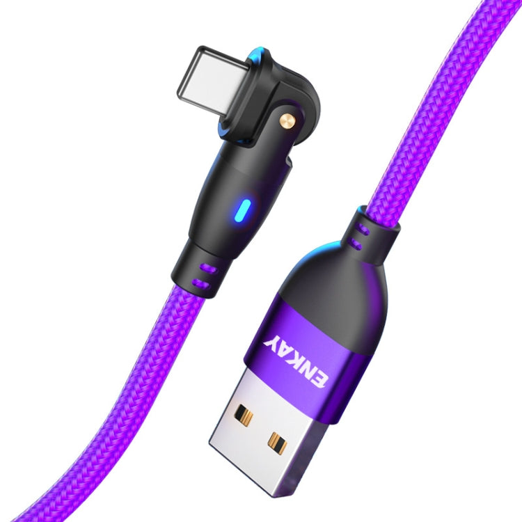 ENKAY 180 Degrees Rotating USB to 8 Pin Charging Data Cable with LED Light, Length:1m(Purple) - Normal Style Cable by ENKAY | Online Shopping South Africa | PMC Jewellery | Buy Now Pay Later Mobicred