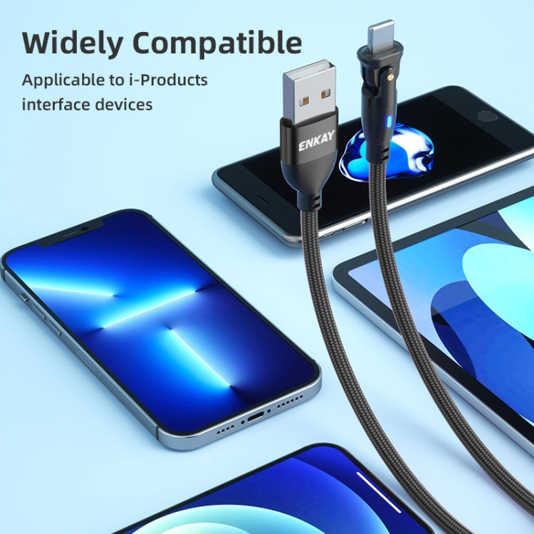 ENKAY 180 Degrees Rotating USB to 8 Pin Charging Data Cable with LED Light, Length:1m(Black) - Normal Style Cable by ENKAY | Online Shopping South Africa | PMC Jewellery | Buy Now Pay Later Mobicred