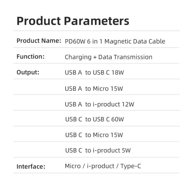 ENKAY 6-in-1 PD60W USB-A / Type-C to Type-C / 8 Pin / Micro USB Magnetic Fast Charging Cable, Cable Length:2m(Purple) - Charging Cable & Head by ENKAY | Online Shopping South Africa | PMC Jewellery | Buy Now Pay Later Mobicred