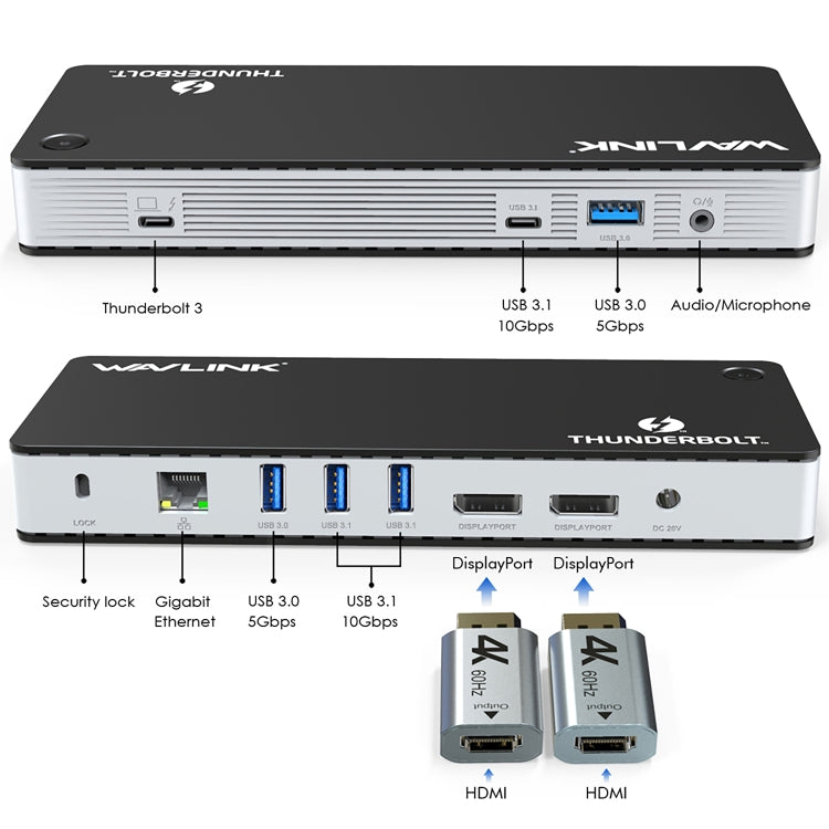 Wavlink UTD21H 60W Host Charging Thunderbolt 3 Docking Station 4K Dual Display 11 in 1 Ports, Plug:EU Plug - free shipping - PMc TechLife - Order now!