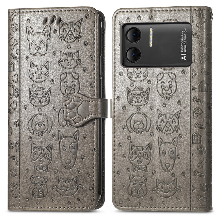 For DOOGEE X98 Pro / X98 Cat and Dog Embossed Leather Phone Case(Grey) - Doogee Cases by PMC Jewellery | Online Shopping South Africa | PMC Jewellery | Buy Now Pay Later Mobicred