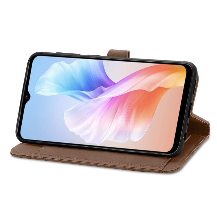 For DOOGEE X98 Pro / X98 Embossed Flower Zipper Leather Phone Case(Brown) - Doogee Cases by PMC TechLife | Online Shopping South Africa | PMC TechLife | Buy Now Pay Later Mobicred