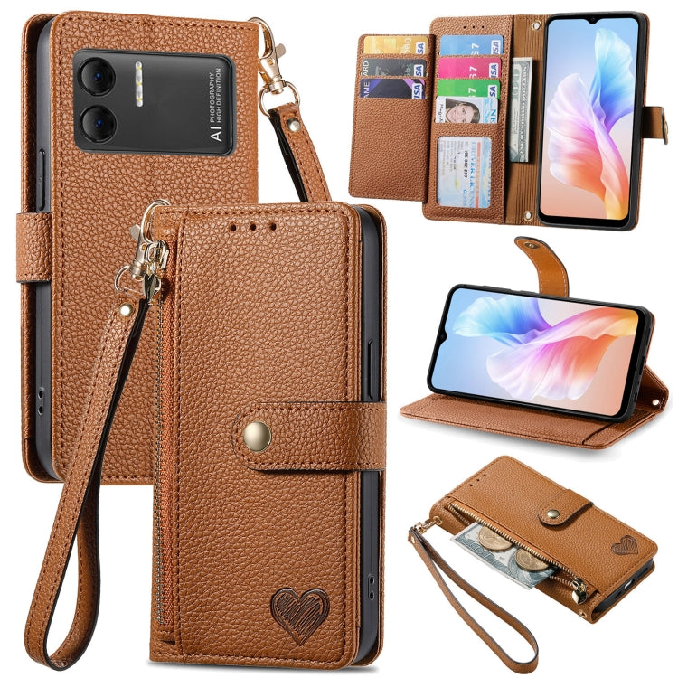 For DOOGEE X98 Pro / X98 Love Zipper Lanyard Leather Phone Case(Brown) - Doogee Cases by PMC TechLife | Online Shopping South Africa | PMC TechLife | Buy Now Pay Later Mobicred