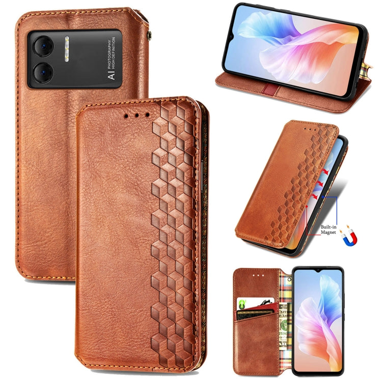 For DOOGEE X98 Pro / X98 Cubic Grid Pressed Magnetic Leather Phone Case(Brown) - Doogee Cases by PMC Jewellery | Online Shopping South Africa | PMC Jewellery | Buy Now Pay Later Mobicred