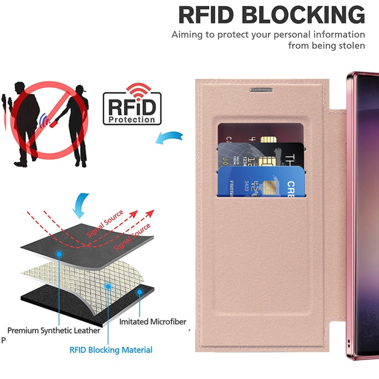 For Samsung Galaxy S25 Ultra 5G Shield MagSafe RFID Anti-theft Rhombus Leather Phone Case(Pink) - Galaxy S25 Ultra 5G Cases by PMC Jewellery | Online Shopping South Africa | PMC Jewellery | Buy Now Pay Later Mobicred