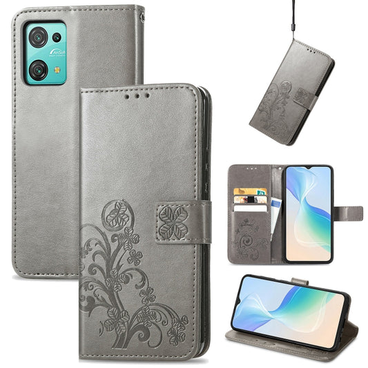 For Blackview Oscal C30 Pro Four-leaf Clasp Embossed Buckle Leather Phone Case(Gray) - More Brand by PMC Jewellery | Online Shopping South Africa | PMC Jewellery