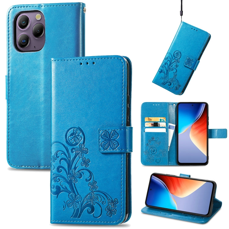 For Blackview A96 Four-leaf Clasp Embossed Buckle Leather Phone Case(Blue) - More Brand by PMC Jewellery | Online Shopping South Africa | PMC Jewellery