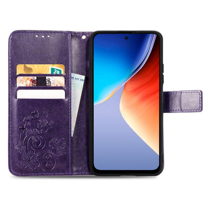 For Blackview A96 Four-leaf Clasp Embossed Buckle Leather Phone Case(Purple) - More Brand by PMC Jewellery | Online Shopping South Africa | PMC Jewellery