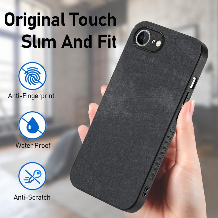 For iPhone 16e Vintage Leather PC Back Cover Phone Case(Black) - iPhone 16e Cases by PMC TechLife | Online Shopping South Africa | PMC TechLife | Buy Now Pay Later Mobicred