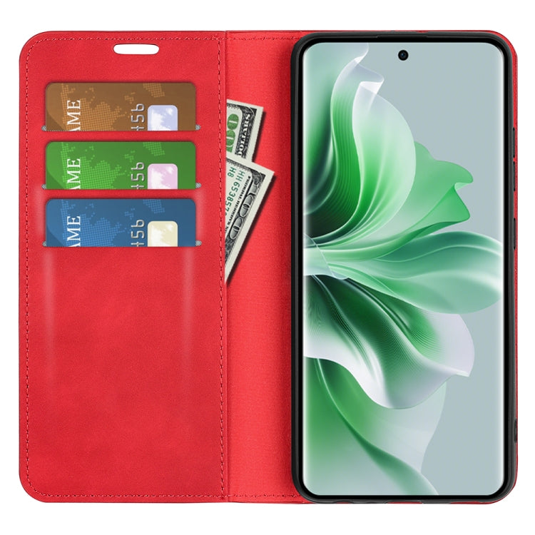 For OPPO Reno11 5G Global Retro-skin Magnetic Suction Leather Phone Case(Red) - Reno11 Cases by PMC Jewellery | Online Shopping South Africa | PMC Jewellery | Buy Now Pay Later Mobicred