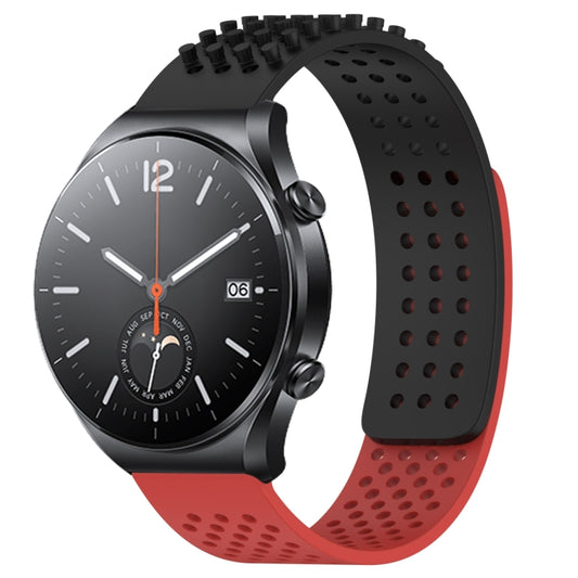 For Xiaomi MI Watch S1 22mm Holes Breathable 3D Dots Silicone Watch Band(Black+Red) - Watch Bands by PMC Jewellery | Online Shopping South Africa | PMC Jewellery