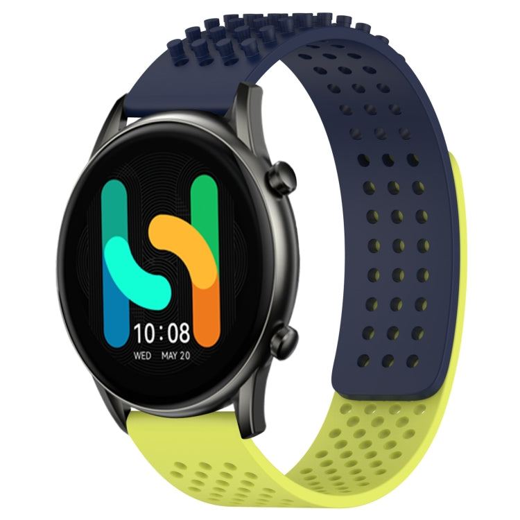 For Xiaomi Haylou RT2 LS10 22mm Holes Breathable 3D Dots Silicone Watch Band(Midnight Blue+Lime Green) - Watch Bands by PMC Jewellery | Online Shopping South Africa | PMC Jewellery