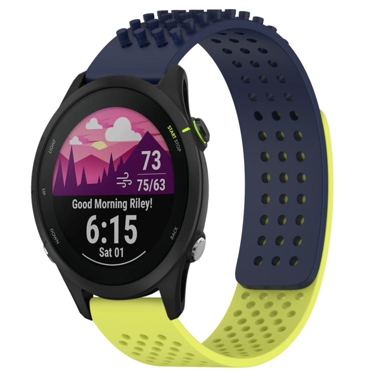 For Garmin Forerunner 255 22mm Holes Breathable 3D Dots Silicone Watch Band(Midnight Blue+Lime Green) - Watch Bands by PMC Jewellery | Online Shopping South Africa | PMC Jewellery