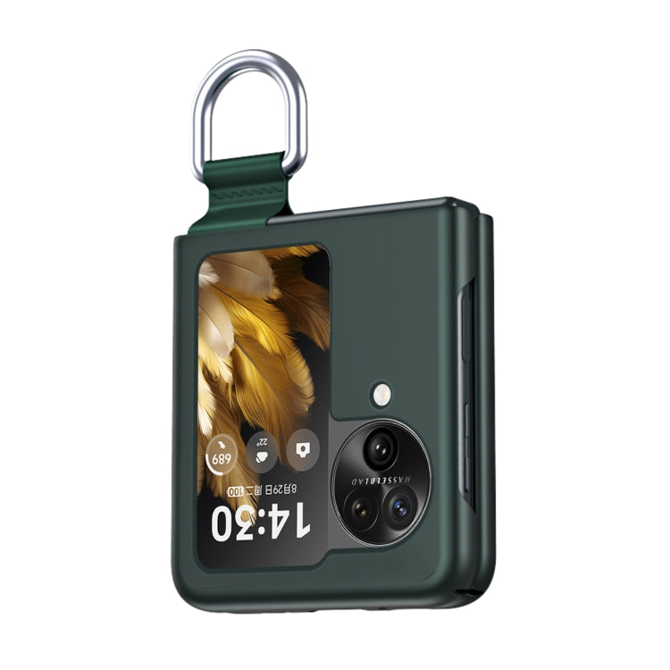 For OPPO Find N3 Flip Silk Ribbon Ring Plain Leather Phone Case(Indigo) - Find N3 Flip Cases by PMC TechLife | Online Shopping South Africa | PMC TechLife