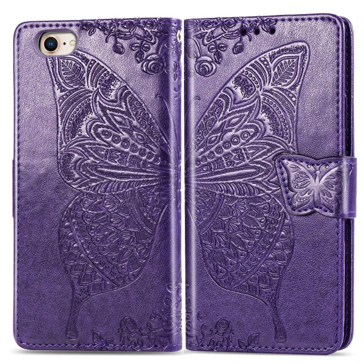 For iPhone 16e Butterfly Love Flower Embossed Leather Phone Case(Purple) - iPhone 16e Cases by PMC TechLife | Online Shopping South Africa | PMC TechLife | Buy Now Pay Later Mobicred