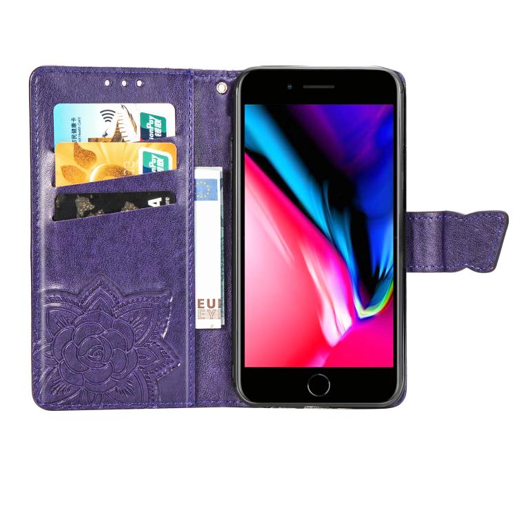 For iPhone 16e Butterfly Love Flower Embossed Leather Phone Case(Purple) - iPhone 16e Cases by PMC TechLife | Online Shopping South Africa | PMC TechLife | Buy Now Pay Later Mobicred