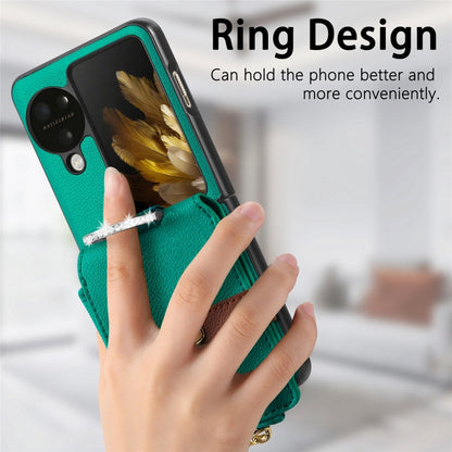 For OPPO Find N3 Flip Vertical Flip Zipper Wallet Ring Leather Phone Case(Green) - Find N3 Flip Cases by PMC Jewellery | Online Shopping South Africa | PMC Jewellery | Buy Now Pay Later Mobicred