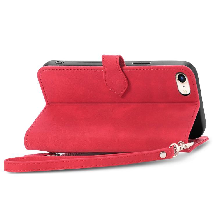 For iPhone 16e Embossed Flower Zipper Leather Phone Case(Red) - iPhone 16e Cases by PMC TechLife | Online Shopping South Africa | PMC TechLife | Buy Now Pay Later Mobicred