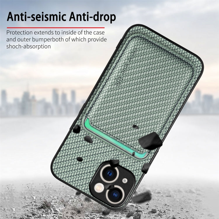 For iPhone 15 Carbon Fiber Leather Card Magsafe Phone Case(Green) - iPhone 15 Cases by PMC Jewellery | Online Shopping South Africa | PMC Jewellery