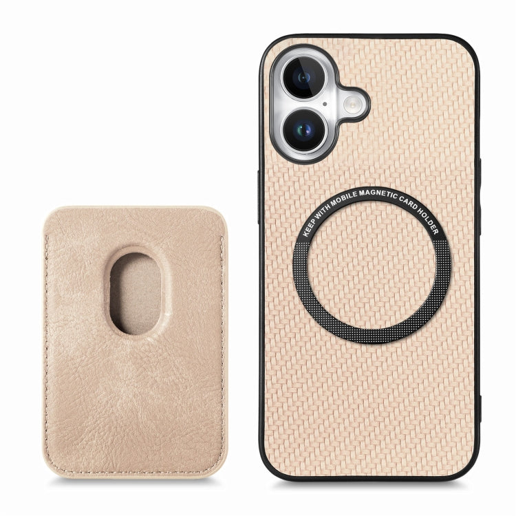 For iPhone 16 Carbon Fiber Leather Card Magsafe Phone Case(Khaki) - iPhone 16 Cases by PMC Jewellery | Online Shopping South Africa | PMC Jewellery | Buy Now Pay Later Mobicred