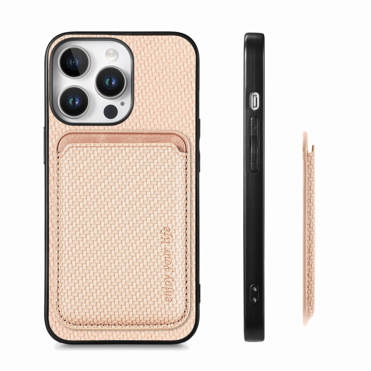 For iPhone 16 Pro Carbon Fiber Leather Card Magsafe Phone Case(Khaki) - iPhone 16 Pro Cases by PMC Jewellery | Online Shopping South Africa | PMC Jewellery | Buy Now Pay Later Mobicred