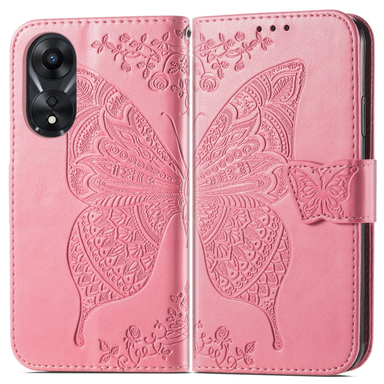 For OPPO A58 4G Butterfly Love Flower Embossed Leather Phone Case(Pink) - OPPO Cases by PMC Jewellery | Online Shopping South Africa | PMC Jewellery | Buy Now Pay Later Mobicred