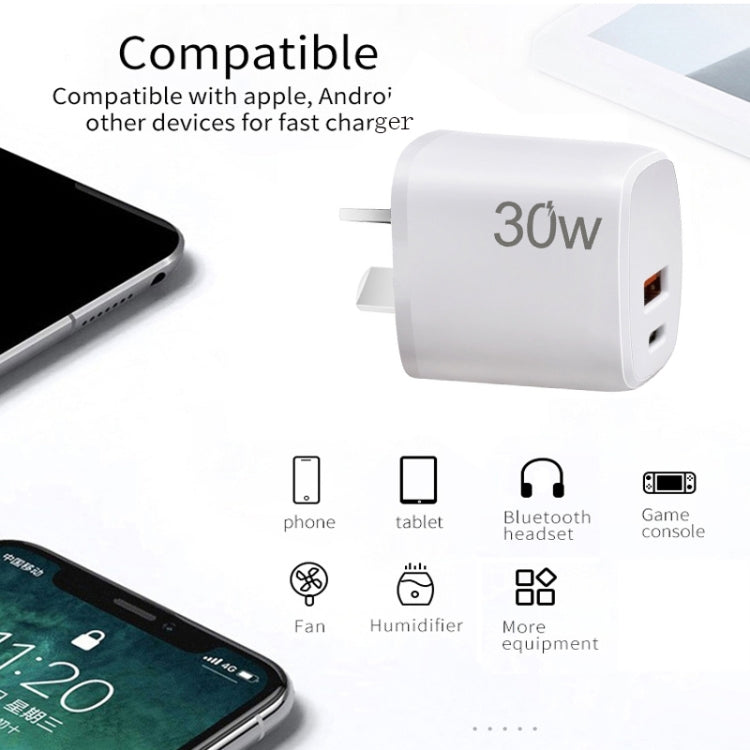 PD30W USB-C / Type-C + QC3.0 USB Charger with 1m Type-C to 8 Pin Data Cable, AU Plug(White) - USB Charger by PMC Jewellery | Online Shopping South Africa | PMC Jewellery | Buy Now Pay Later Mobicred