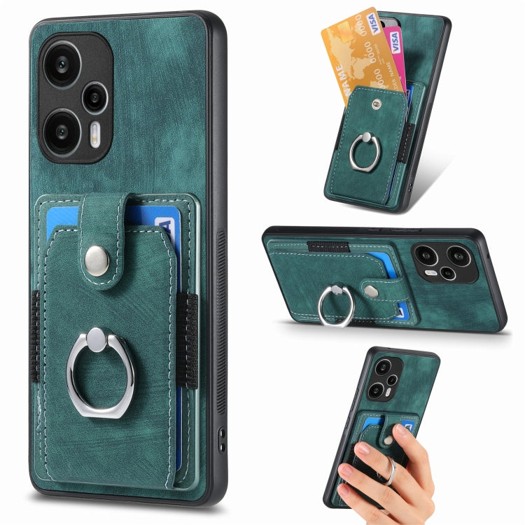 For Xiaomi Poco F5 Retro Skin-feel Ring Card Wallet Phone Case(Green) - Xiaomi Cases by PMC Jewellery | Online Shopping South Africa | PMC Jewellery