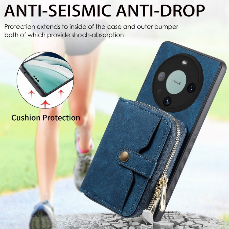 For Huawei Mate 60 Pro Crossbody Multi-function Zipper Wallet Phone Case(Blue) - Huawei Cases by PMC TechLife | Online Shopping South Africa | PMC TechLife | Buy Now Pay Later Mobicred