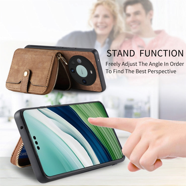 For Huawei Mate 60 Pro Crossbody Multi-function Zipper Wallet Phone Case(Brown) - Huawei Cases by PMC TechLife | Online Shopping South Africa | PMC TechLife | Buy Now Pay Later Mobicred
