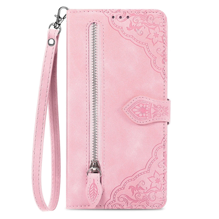 For Xiaomi Redmi K70 Embossed Flower Zipper Leather Phone Case(Pink) - K70 Cases by PMC Jewellery | Online Shopping South Africa | PMC Jewellery | Buy Now Pay Later Mobicred