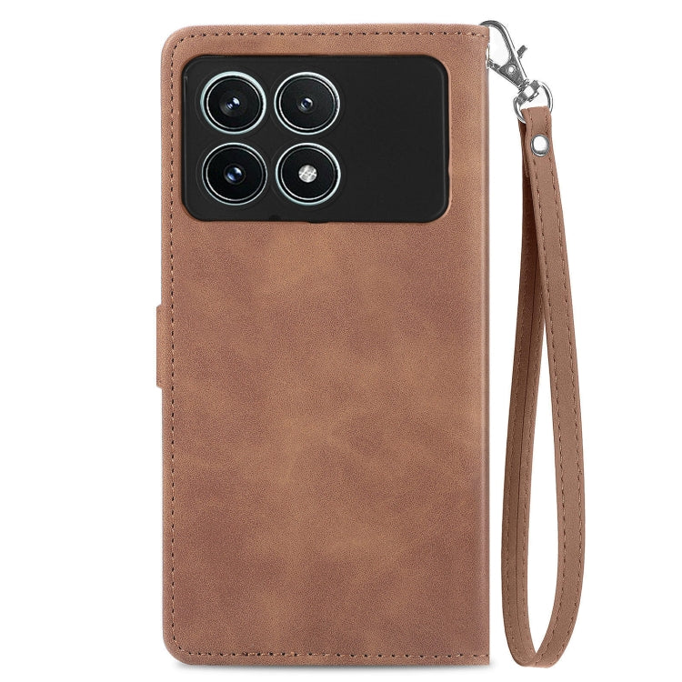 For Xiaomi Redmi K70 Pro Embossed Flower Zipper Leather Phone Case(Brown) - K70 Pro Cases by PMC Jewellery | Online Shopping South Africa | PMC Jewellery | Buy Now Pay Later Mobicred