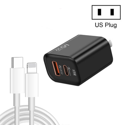 45PQ 45W PD25W + QC3.0 20W USB Super Fast Charger with Type-C to 8 Pin Cable, US Plug(Black) - USB Charger by PMC Jewellery | Online Shopping South Africa | PMC Jewellery | Buy Now Pay Later Mobicred