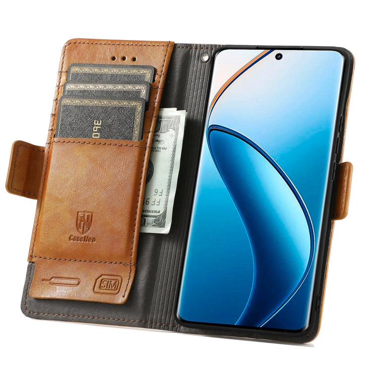 For Realme 12 Pro CaseNeo Splicing Dual Magnetic Buckle Leather Phone Case(Khaki) - Realme Cases by PMC Jewellery | Online Shopping South Africa | PMC Jewellery | Buy Now Pay Later Mobicred