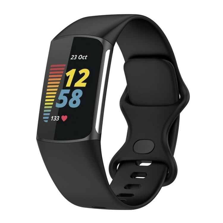 For Fitbit Charge 6 Solid Color Butterfly Buckle Silicone Watch Band, Size:L Size(Black) - Watch Bands by PMC TechLife | Online Shopping South Africa | PMC TechLife | Buy Now Pay Later Mobicred