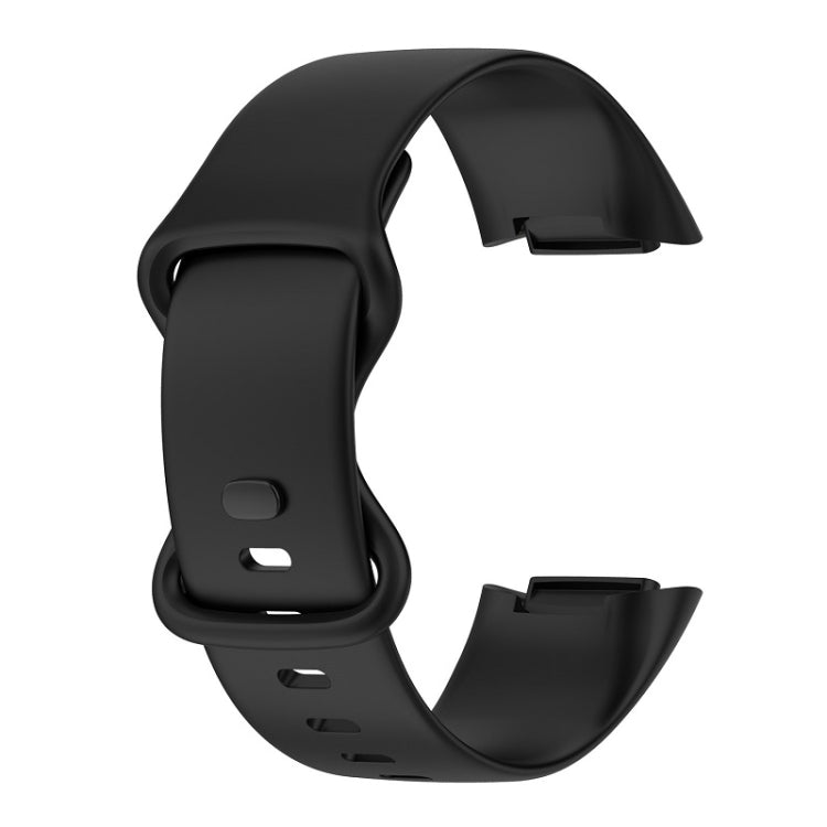 For Fitbit Charge 6 Solid Color Butterfly Buckle Silicone Watch Band, Size:L Size(Black) - Watch Bands by PMC Jewellery | Online Shopping South Africa | PMC Jewellery | Buy Now Pay Later Mobicred